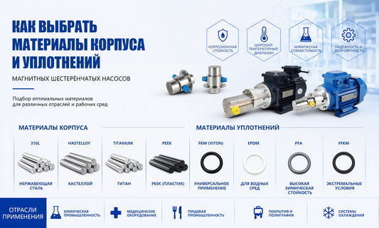 Как выбрать материалы корпуса и уплотнений магнитных шестерённых насосов для разных отраслей