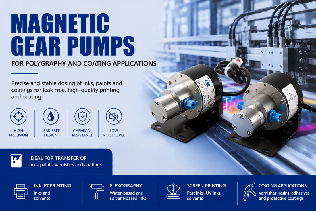 Magnetic gear pump for printing and coating industry precise fluid dosing systems